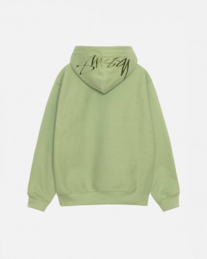 Men's Stussy Back Hood Applique Hood Sweatshirts Green Ireland | YKK-4625