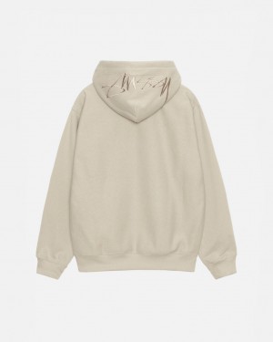 Men's Stussy Back Hood Applique Hood Sweatshirts Khaki Ireland | SSO-3136