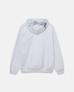 Men's Stussy Back Hood Applique Hoodie Grey Ireland | EGV-5400