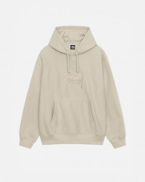 Men's Stussy Basic Applique Hood Sweatshirts Khaki Ireland | FOF-3735