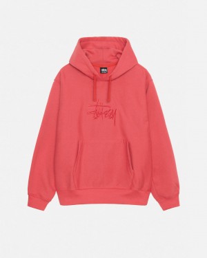 Men's Stussy Basic Applique Hood Sweatshirts Red Ireland | PAM-9163