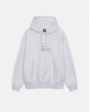 Men's Stussy Basic Applique Hoodie Grey Ireland | QLW-5741