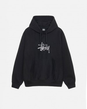 Men's Stussy Basic Applique Hoodie Black Ireland | IKZ-2183