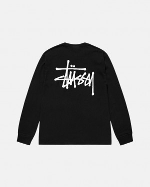 Men's Stussy Basic Stüssy Pigment Dyed Ls Tees Black Ireland | ZJG-4953