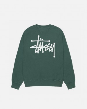 Men's Stussy Basic Stussy Crew Pigment Dyed Sweatshirts Green Ireland | IGI-1224