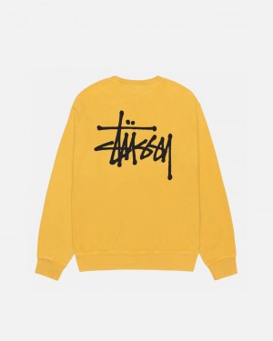 Men's Stussy Basic Stussy Crew Pigment Dyed Sweatshirts Yellow Ireland | QAX-0199