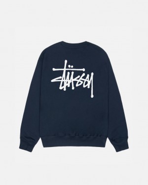 Men's Stussy Basic Stussy Crew Sweatshirts Navy Ireland | UOR-3926