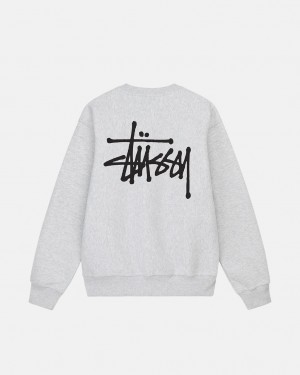 Men's Stussy Basic Stussy Crew Sweatshirts Grey Ireland | BCP-2082