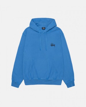 Men's Stussy Basic Stussy Hoodie Pigment Dyed Hoodie Blue Ireland | UWS-8689