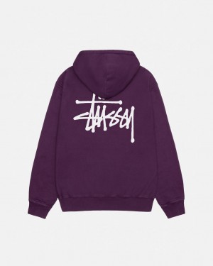 Men's Stussy Basic Stussy Hoodie Pigment Dyed Hoodie Purple Ireland | EZA-8236