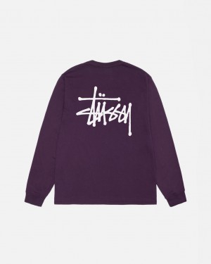 Men's Stussy Basic Stussy LS Tee Pigment Dyed Tees Purple Ireland | NXE-3193