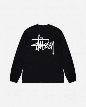 Men's Stussy Basic Stussy Ls Tees Black Ireland | KMM-3179