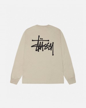 Men's Stussy Basic Stussy Ls Tees Khaki Ireland | KHS-5781