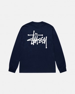 Men's Stussy Basic Stussy Ls Tees Navy Ireland | FYN-2178