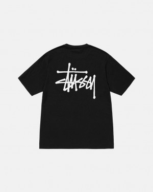 Men's Stussy Basic Stussy Pigment Dyed Tees Black Ireland | MDL-0105