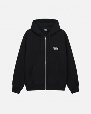 Men's Stussy Basic Stussy Zip Hoodie Black Ireland | DHE-6367