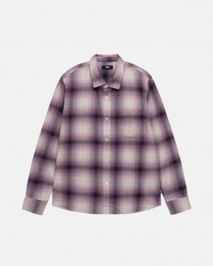 Men's Stussy Bay Plaid Shirts Burgundy Ireland | MLC-2937