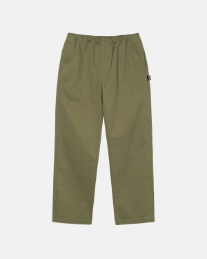 Men's Stussy Beach Pant Brushed Cotton Pants Olive Ireland | FFY-0325