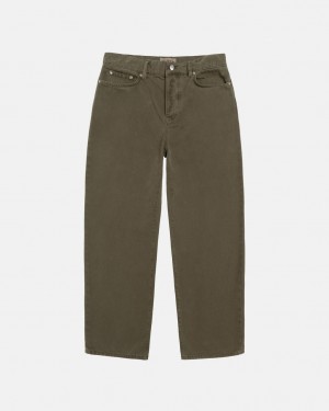 Men's Stussy Big Ol' Jean Washed Canvas Denim Olive Ireland | TZL-8204