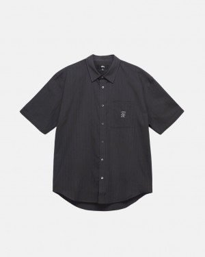 Men's Stussy Boxy Striped Shirts Black Ireland | IGU-2630