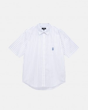 Men's Stussy Boxy Striped Shirts White Ireland | AAV-6280