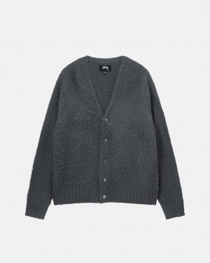 Men's Stussy Brushed Cardigan Sweaters Charcoal Ireland | RUX-5045