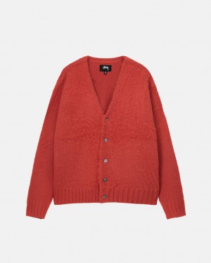 Men's Stussy Brushed Cardigan Sweaters Red Ireland | DCX-4929