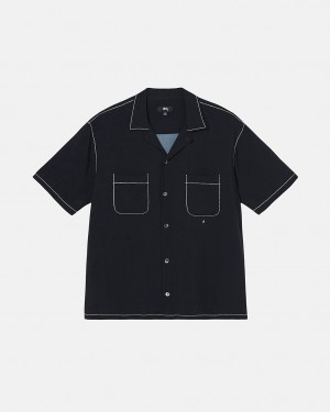 Men's Stussy Contrast Pick Stitched Shirts Black Ireland | MBE-8223