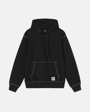 Men's Stussy Contrast Stitch Label Hoodie Black Ireland | FGS-7957