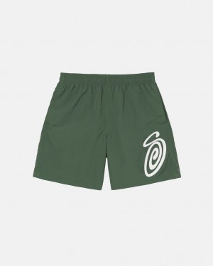 Men's Stussy Curly S Water Short Swimwear Olive Ireland | UUW-4319