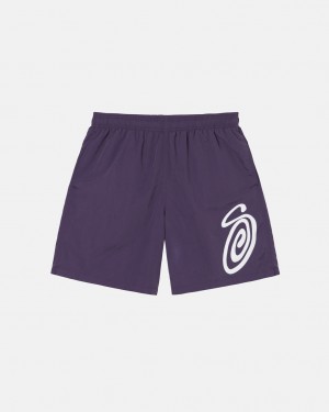 Men's Stussy Curly S Water Short Swimwear Purple Ireland | JCO-2592