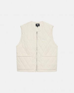 Men's Stussy Diamond Quilted Vest Cream Ireland | GBJ-3654