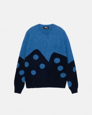 Men's Stussy Dice Fuzzy Crew Sweaters Blue Ireland | WER-0847