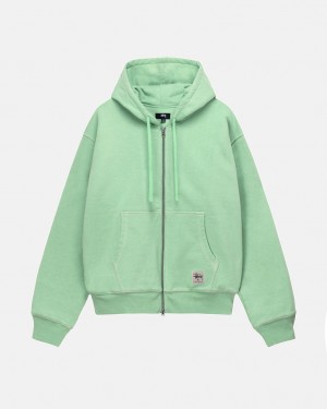 Men's Stussy Double Face Label Zip Hoodie Green Ireland | DYY-0003