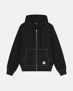 Men's Stussy Double Face Label Zip Hoodie Black Ireland | YBR-1291