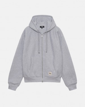 Men's Stussy Double Face Label Zip Hoodie Grey Ireland | JUQ-2622