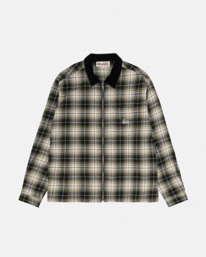 Men's Stussy Frank Plaid Zip Shirts Dark Grey Ireland | KBE-7964