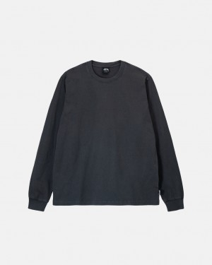 Men's Stussy Heavyweight Pigment Dyed Ls Crew Tops Black Ireland | DSM-1382