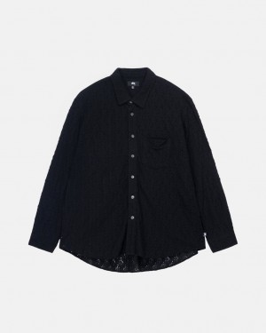 Men's Stussy Lace Ls Shirts Black Ireland | ROB-8809