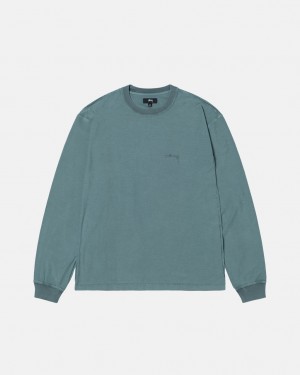 Men's Stussy Lazy Ls Tees Turquoise Ireland | AFF-0059