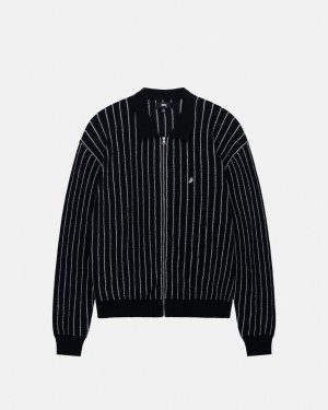 Men's Stussy Light Weight Ls Zip Polo Tops Black Ireland | MQB-3646