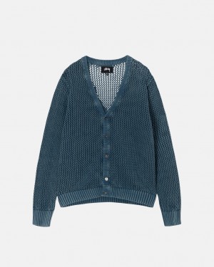 Men's Stussy Loose Gauge Cardigan Sweaters Blue Ireland | WAN-2890