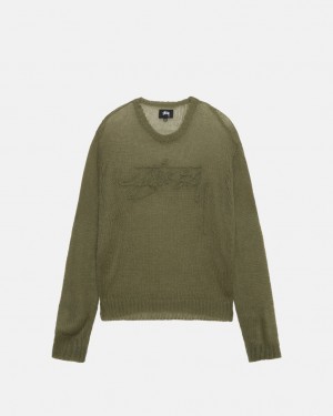 Men's Stussy Loose Knit Sweaters Olive Ireland | UWY-8391