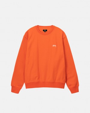 Men's Stussy Overdyed Stock Logo Crew Sweatshirts Orange Ireland | CAX-1717