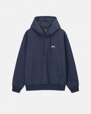 Men's Stussy Overdyed Stock Logo Hoodie Navy Ireland | TFI-0529