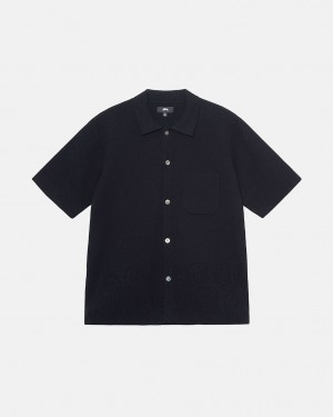 Men's Stussy Perforated Swirl Knit Shirts Black Ireland | JFF-1042