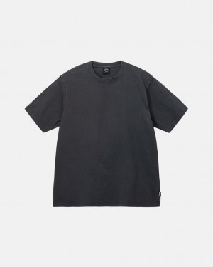 Men's Stussy Pigment Dyed Crew Tees Black Ireland | ZDK-6537