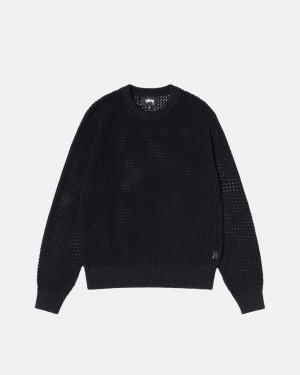 Men's Stussy Pigment Dyed Loose Gauge Knit Sweaters Black Ireland | BOL-6496