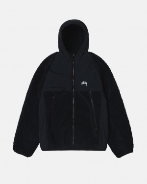 Men's Stussy Sherpa Paneled Hooded Jackets Black Ireland | PHZ-7024