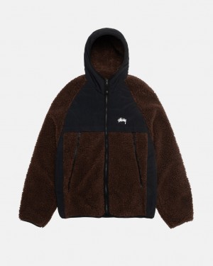 Men's Stussy Sherpa Paneled Hooded Jackets Brown Ireland | NRG-9419